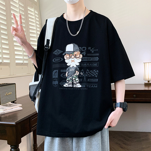Youth Short-Sleeved T-Shirt Boys Printed Half-Sleeved 2025 New Junior High School Students and Older Children Summer Black T-Shirt Tops