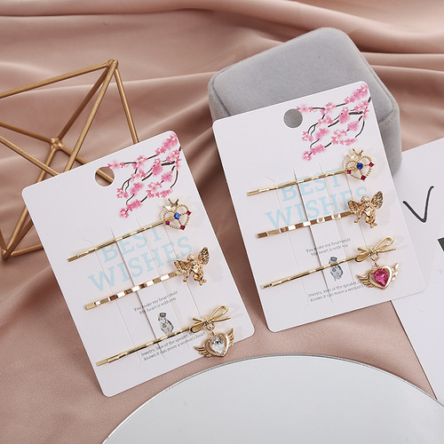 2024 New Arrival European & American Style Angel Hair Clips for Women: Set of Crown, Wing, and Heart-Shaped Bang Clips—Factory Price Wholesale