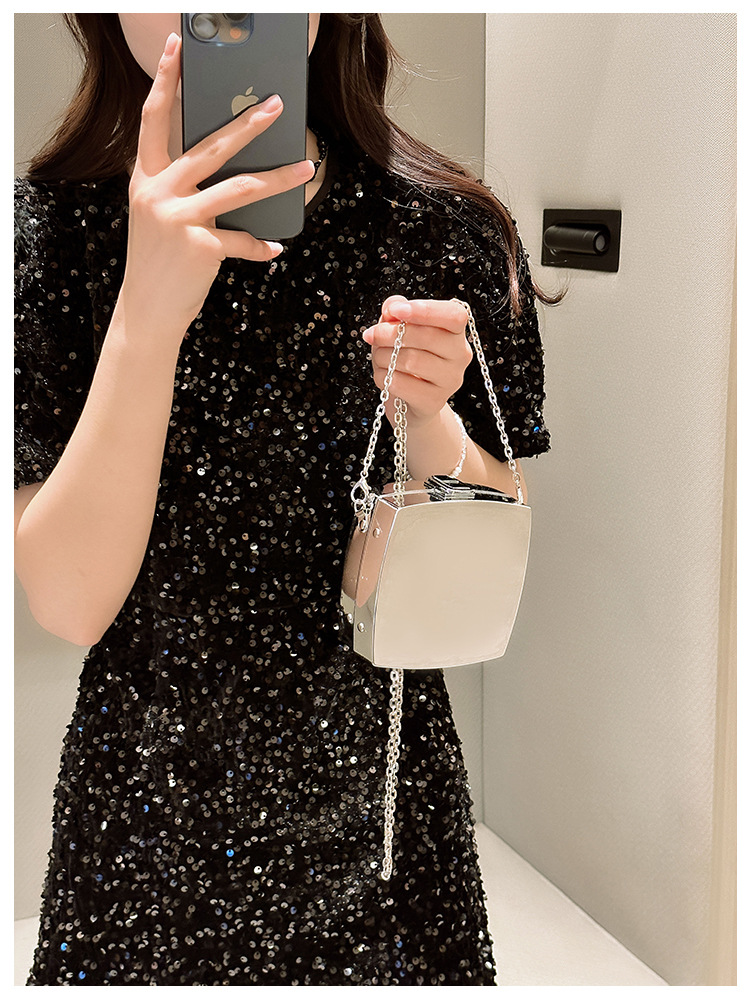 2025 New acrylic bag, square box bag, single-shoulder crossbody chain, women's makeup bag, fashionable cross-border clutch undefined