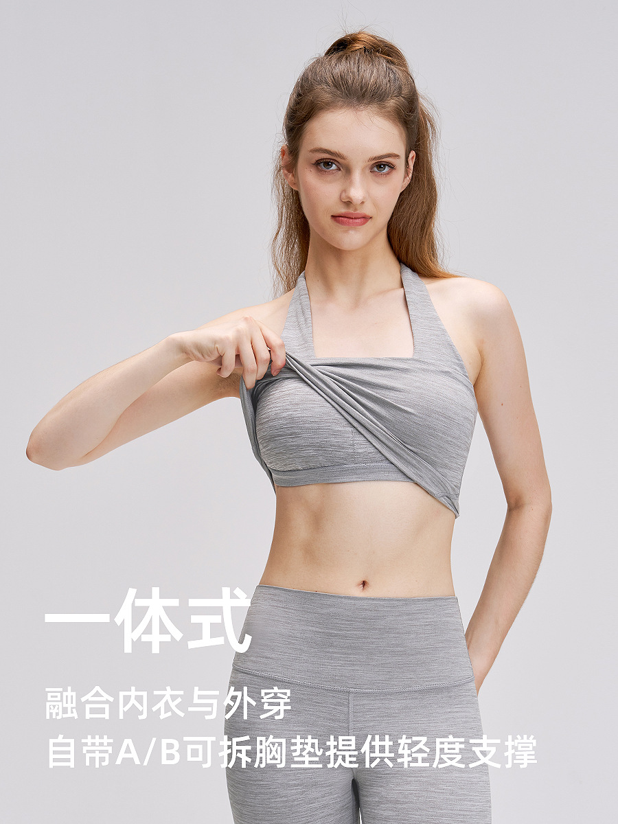 Una pieza de chaleco de cuello colgante mujer retro lu yoga ropa de ejercicios con cojín de pecho desnudo sensación de ropa interior deportiva transpirable