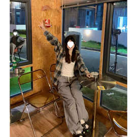 2026美式复古撞色格子防晒衬衫男女长袖休闲宽松薄款外套衬衣服