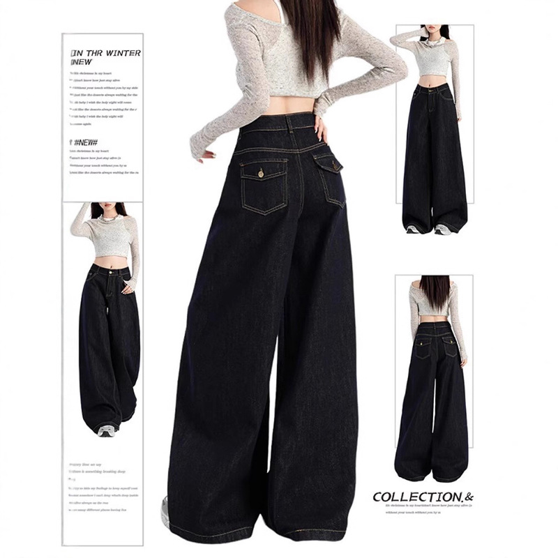 Plus Size American Retro Denim Wide-Leg Jeans 2025 New Loose Slimming Look High-Waisted Straight Floor-Length Pants