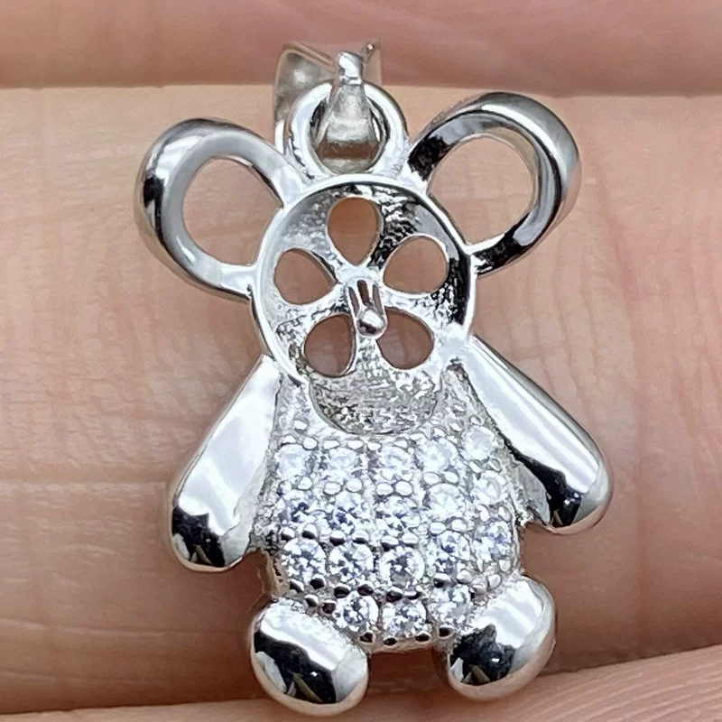 S925, подвеска жемчуг, handmade аксессуары, образец серебра 925, с маленькими медведями, DIY, образец серебра 925