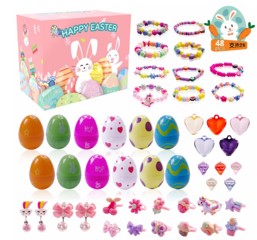 Nuevo producto Huevo de Pascua Impresión Pintado Cáscara de Gata Huevo abierto de plástico Regalo de fiesta Juego de juguetes