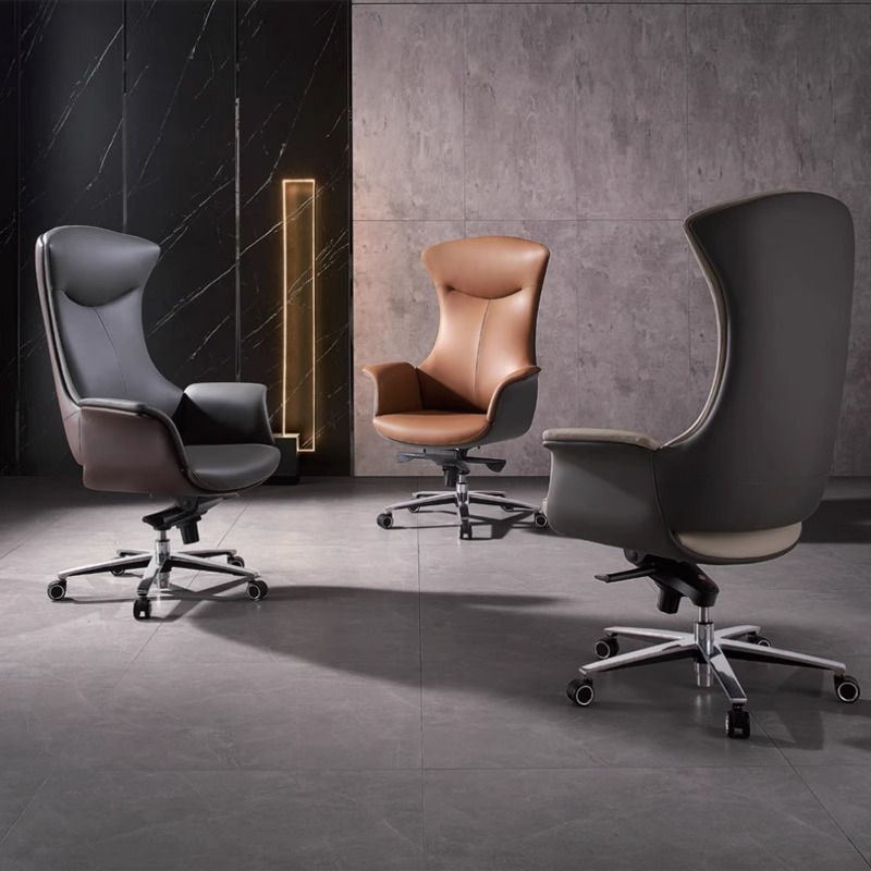 Nueva silla de concha para el hogar, cómoda silla de oficina sedentaria, respaldo, silla ejecutiva de negocios de piel de vaca del jefe