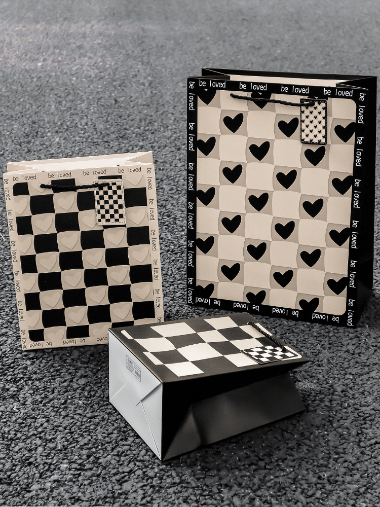 Bolsa de regalo simple en blanco y negro, bolsas de regalo de cumpleaños, bolsas de regalo de alta calidad, bolsas de mano.