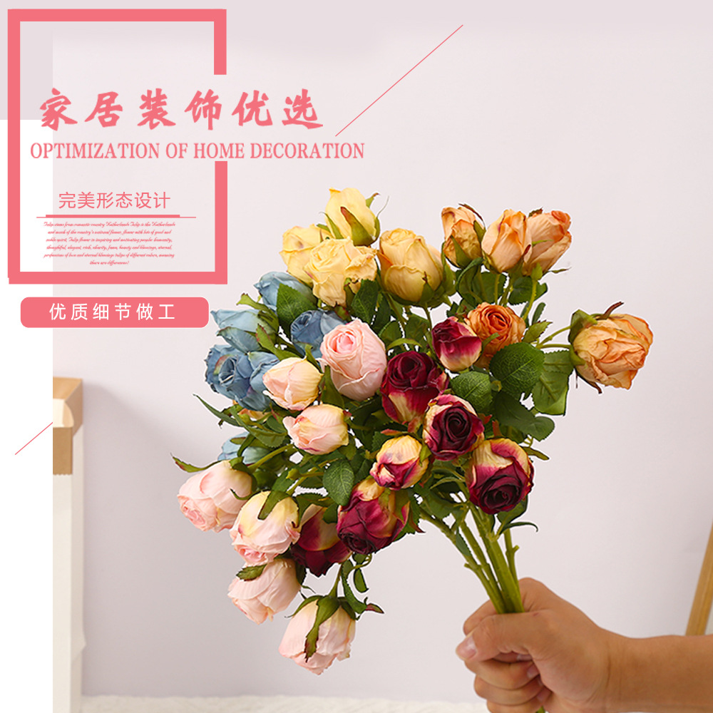 인공꽃 7송이 작은 장미, 가정 장식용 가짜 꽃, 웨딩 꽃꽂이, 꽃바다, 꽃벽, 사진 촬영용 꽃다발, 가짜 꽃