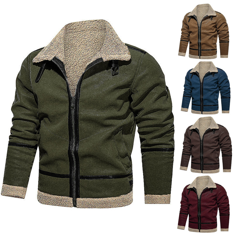 Winterjas 2024, nieuw product: leren fluwelen ritsjas met bontintegratie, Britse stijl voor heren_voghion.com