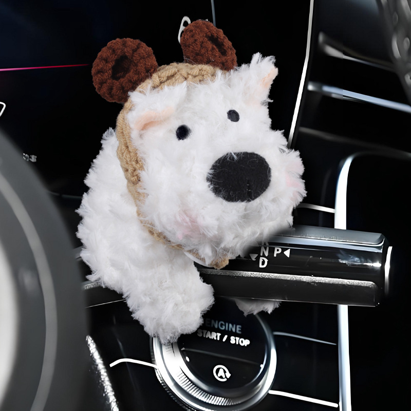 West Highland Car Bloque Decoración Coche Muñeca de felpa Muñeca Limpiaparabrisas Luz de dirección Accesorios de coche Adornos Mujer