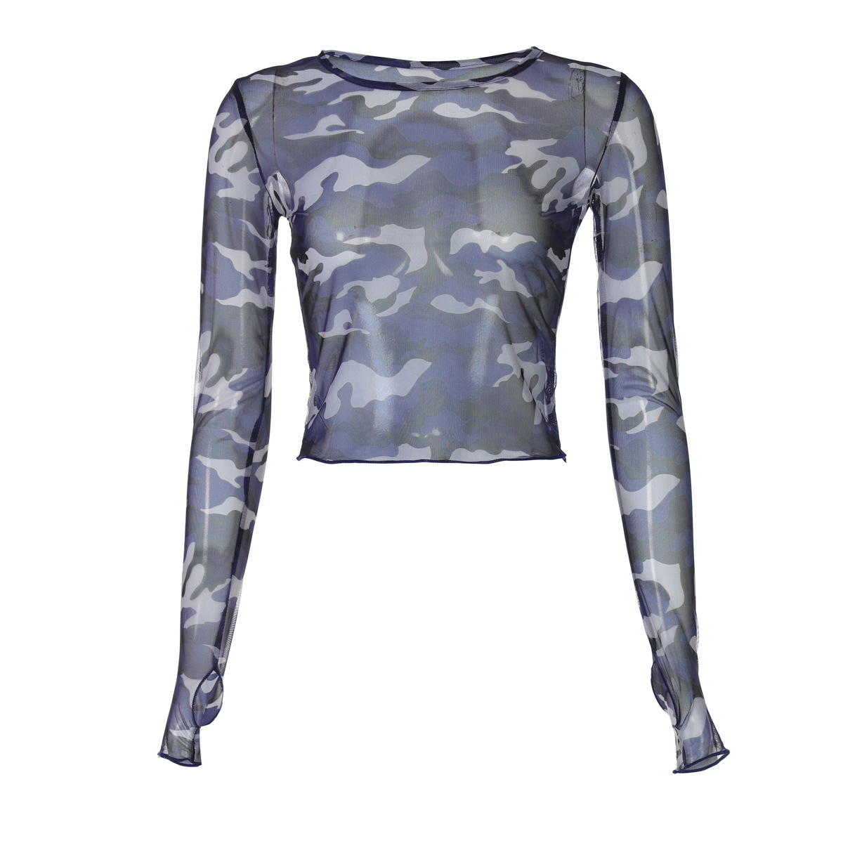 European and American Hot Selling Mesh Tops for Women 2025 Summer Women's Clothing New Amazon Camouflage Long-Sleeved T-Shirt Manufacturer Wholesale