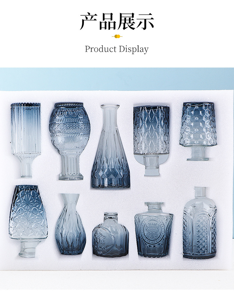 Luz de lujo simple retro mini jarrón de vidrio en vidrio de viento pequeño jarrón de flores flores flores secas flores decoración de oficina