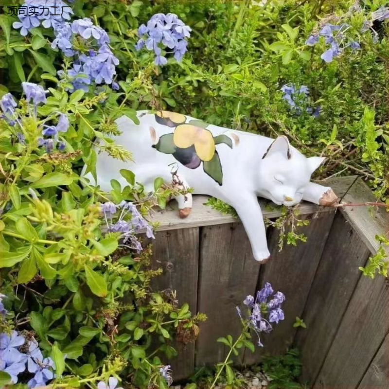 クリエイティブな庭の中庭手描きの怠惰な眠っている猫樹脂装飾品装飾造園バルコニー花スタンドデスクトップ装飾品|undefined