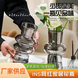 高级感ins风简约中古玻璃花瓶水培玫瑰百合插花客厅餐厅装饰摆件