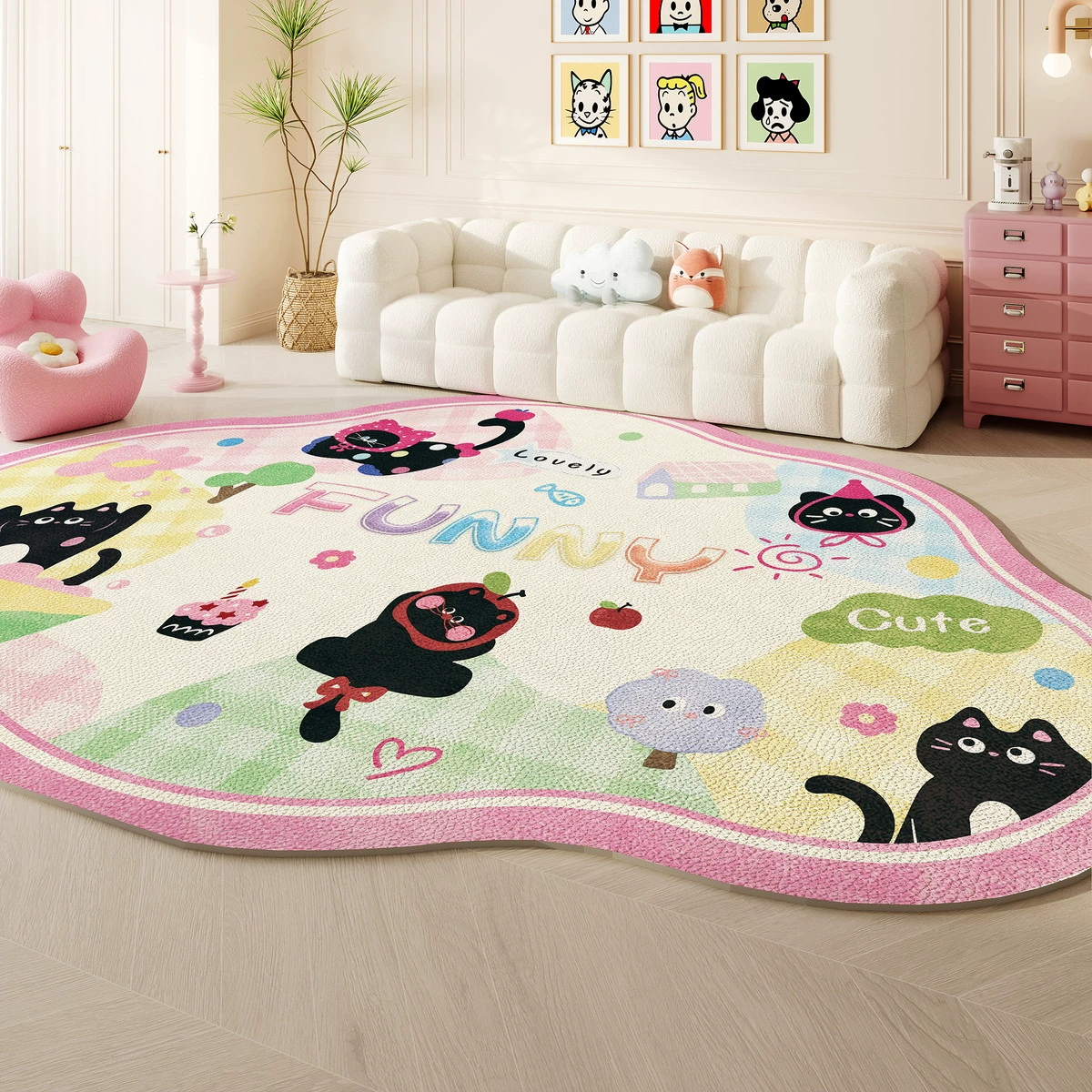 Стираемый игровой коврик из ПВХ, одноразовый мультяшный милый ковёр для спальни и кровати