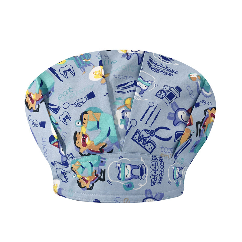 Sombrero de enfermera mujer chef cocinando cocina a prueba de aceite a prueba de humo pérdida de cabello sombrero esponjoso sombrero impreso puntera sombrero de trabajo ajuste elástico