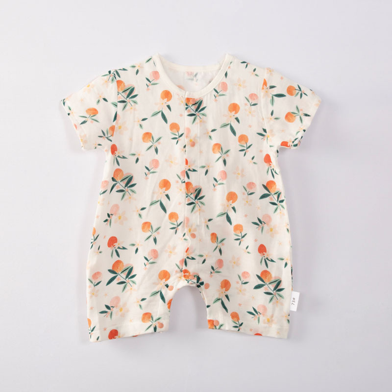 Ropa fresca de verano para bebé, mono de manga corta de gasa de algodón de bambú antibacteriano tipo A, fino.