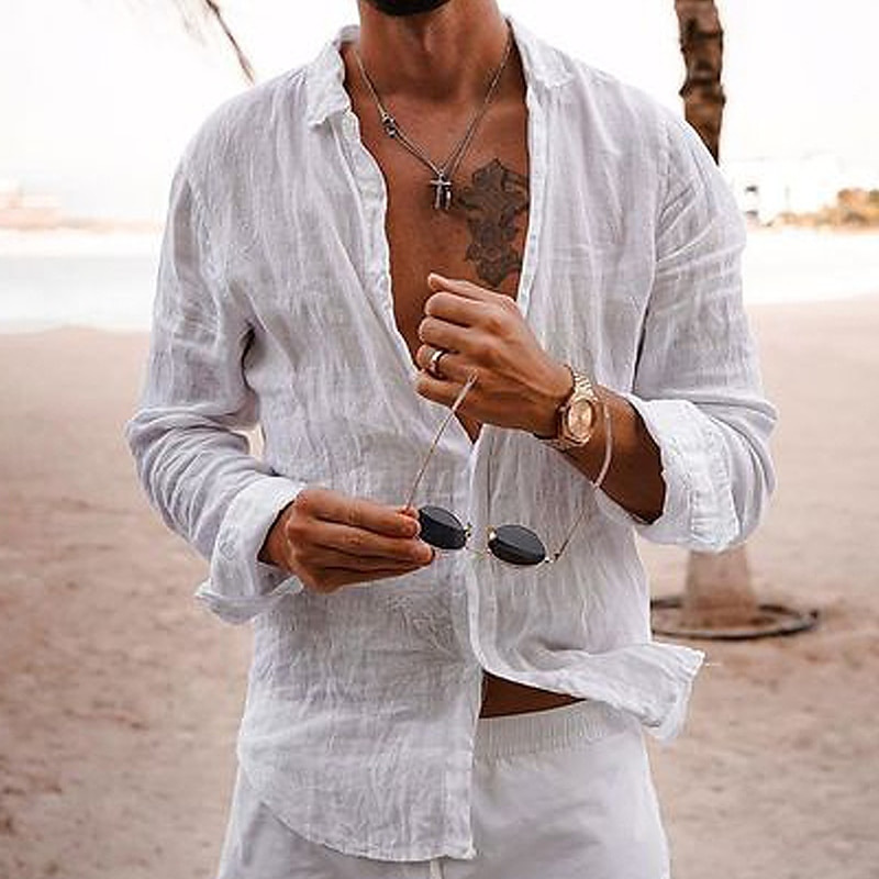 2026 New Cross-Border Casual Cotton and Linen Men's Long-Sleeve Shirt, Solid Color Linen Turn-Down Collar Casual Style Shirt 2026 New Cross-Border Casual Cotton and Linen Men's Long-Sleeve Shirt, Solid Color Linen Turn-Down Collar Casual Style Shirt