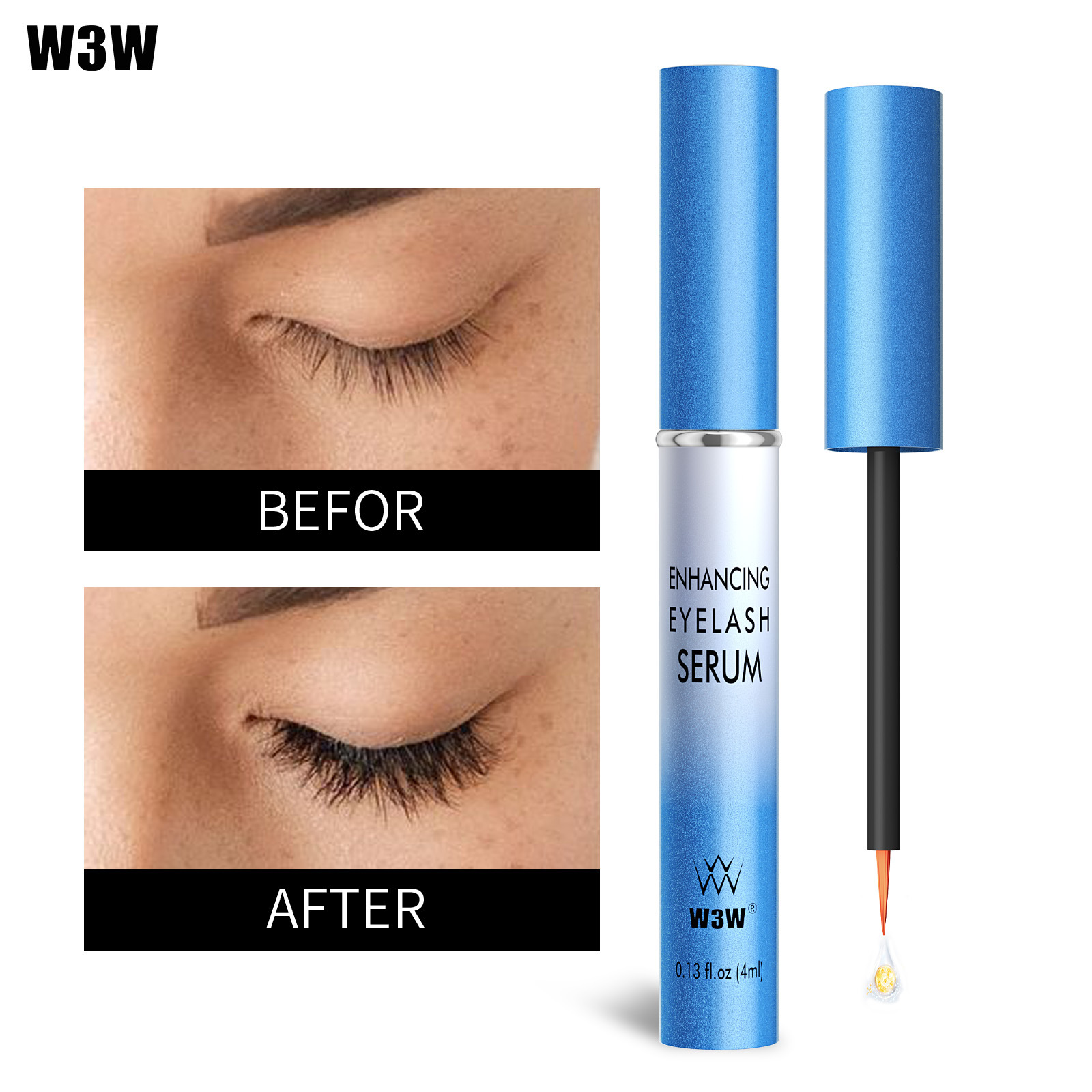 Cross-Border Amazon Tk Popular W3W Eyelash Serum Long Natural Curling Black Thick Eyelashes
