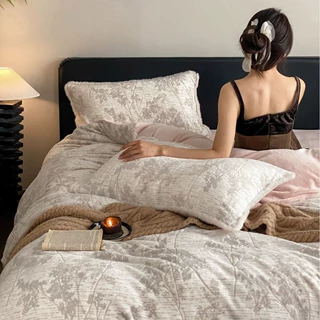 超保暖 |冬季加厚保暖牛奶绒四件套轻奢提花珊瑚绒法兰绒被套床单