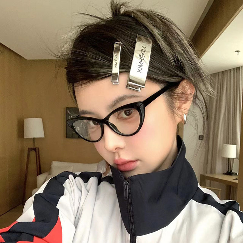 Mona Same Style Hairpin Kim Letter Silver Bangs Side Clip Pair Clip Internet Red Blogger Large Hairpin Duckbill Clip Tide