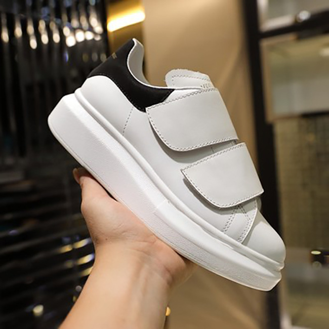 Couple's White Sneakers 2020 New Model White Sneakers with Black Heel Men's Trendy Sneakers Velcro Sports Shoes
