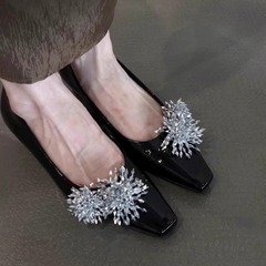 现货版~小众仙女风烟花洒晚晚鞋2025夏季方头浅口一脚蹬通勤单鞋