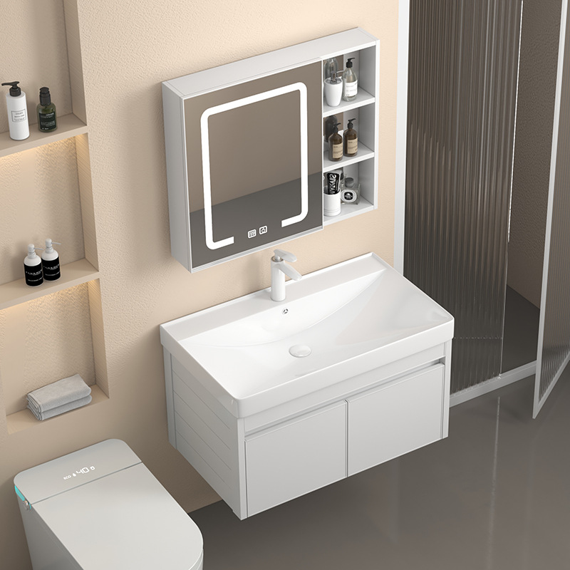 Gabinete de baño de aluminio espacial grueso combinación cerámica integral lavabo
