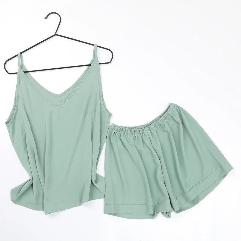 Летний пижамный комплект для женщин,camisole с V-воротом и шортами, подкладка чашек, свободный комфортный крой