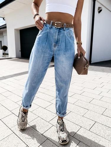 Cross-border foreign trade independent station fashion  autumn urban casual high-waist washed Amazon denim jeans for women