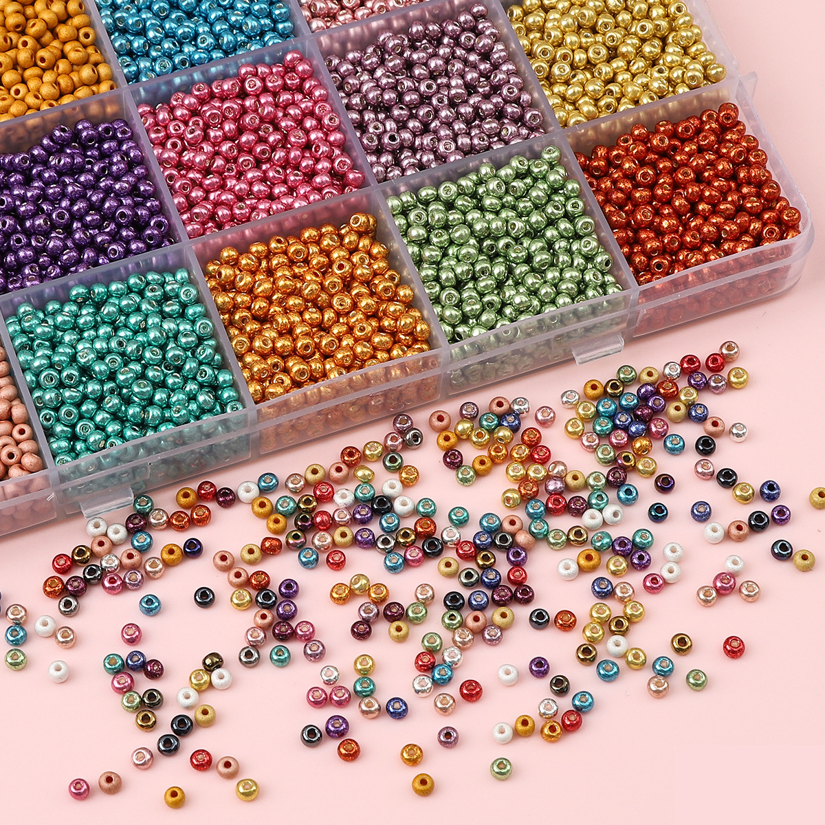 2/3/4 Glass Rice Beads Metal Mineral Colorful Beads Handmade DIY Beaded Necklace Hand Loose Bead Accessories Wholesale
