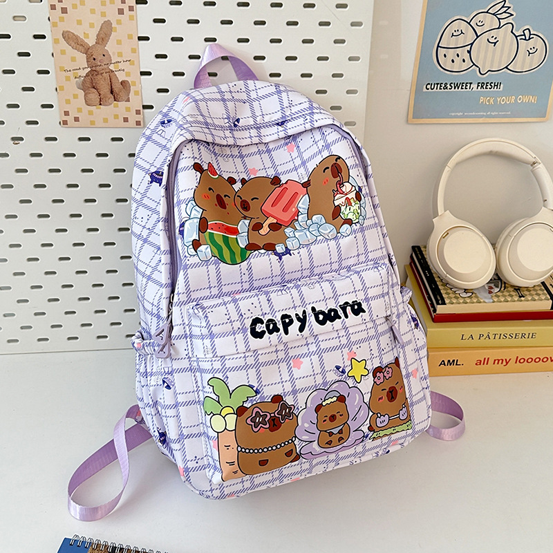 Mochila de dibujos animados lindo para estudiantes de secundaria y secundaria Mochila de mujer con estampado de Kapibala linda y divertida Mochila de gran capacidad de estilo occidental