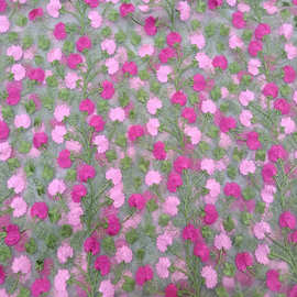 网布春夏新款网纱绣花布 多色花朵立体刺绣蕾丝女童装连衣裙面料