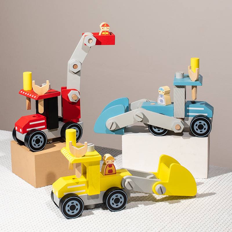 Simulación de madera tuerca herramienta desmontaje coche bebé ingeniería vehículo variedad modelo tornillo bloques construcción juguetes montaje