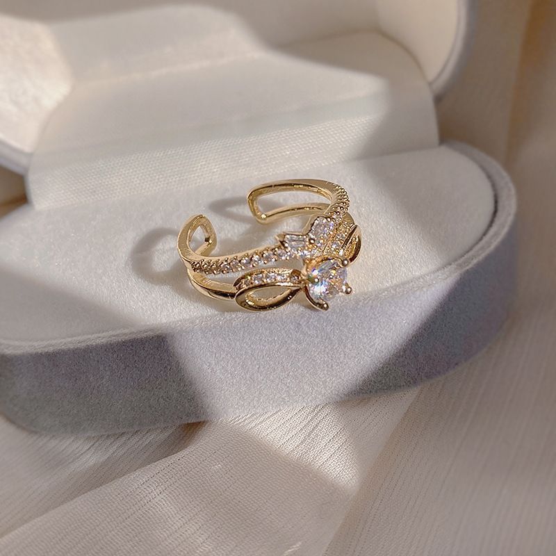 12g Weight Artificial Pearls, Zircon Inlay Material Open Rings Classification Wholesale Jewelry Elegant Heart Shape Crown Flower Copper Artificial Pearls Zircon Inlay Open Rings