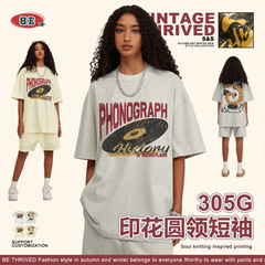 BE Men's Clothing | 2025 Spring and Summer American Retro Loose Neutral Round Neck Short Sleeve Street Trendy Brand Phoenix T-shirt Men