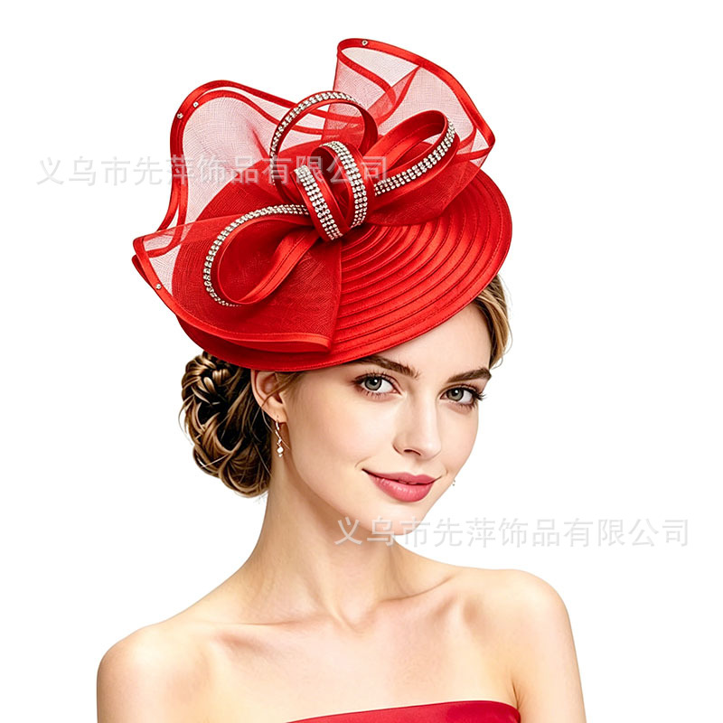 New cross-border horse racing festival hat, European and American bridal hat with rhinestones, women's hat, dress accessory, ball gown, performance hat, church hat
