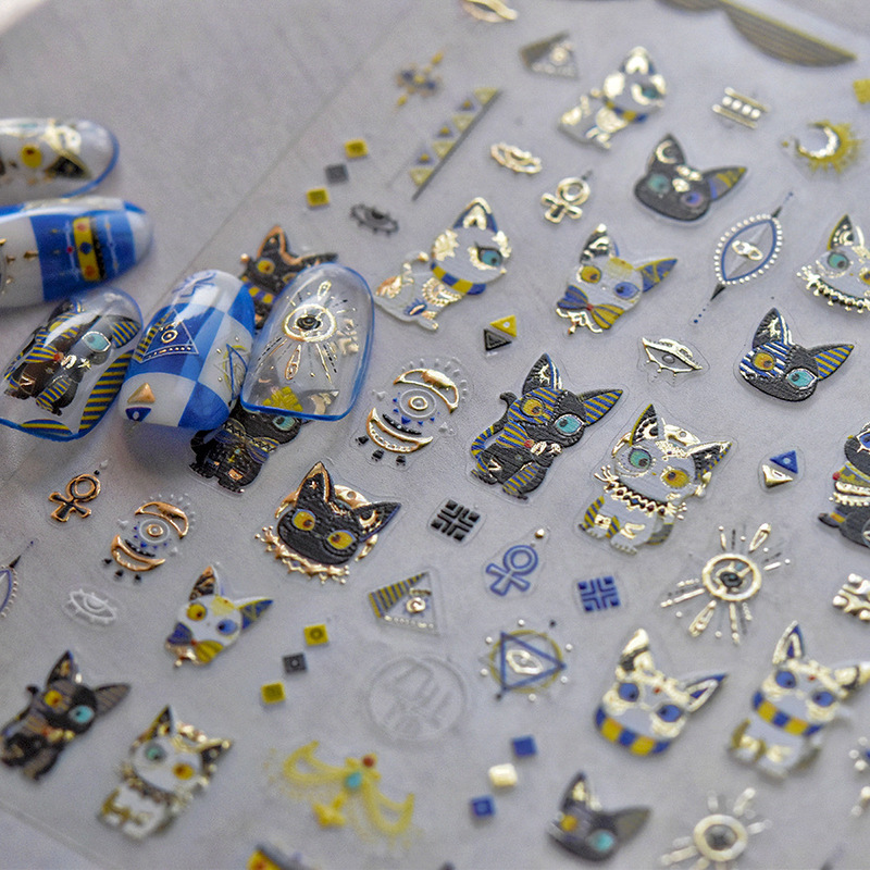 Tomoni Hot Stamping Nail Art Stickers Nail Stickers Metallic Egyptian Cat Kidsren's Handbook Small Animal Goo Card Stickers