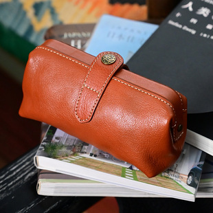 [J6] Original Literary Retro First-Layer Cowhide Gold Bag Genuine Leather Antique Cosmetics Bag Handbag Cosmetic Bag 6581