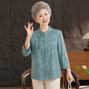 Grandma's Summer Chinese-Style Shirt 2025 New Middle-Aged and Elderly Women's New Chinese-Style Shirt Mom's Three-Quarter Sleeve Top