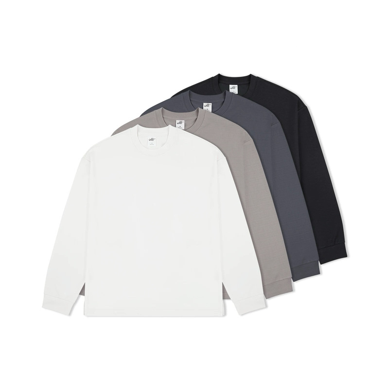 Double Yarn Combed Cotton 500g Heavyweight Long-Sleeve T-Shirt Base Layer Pure Cotton Men's Inner Wear Round Neck Solid Color Drop Shoulder Top T-Shirt