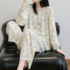 2025新型綿のパジャマ女性春と秋の中高年のお母さんの綿の家の服のスーツは夏を着ることができます。