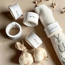 跨境热销Napkin Rings个性化餐巾环陶瓷丝网印字母餐巾环桌面装饰