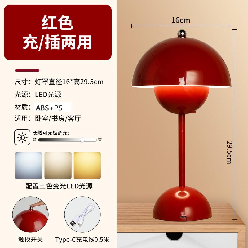 シンプルなマカロンテーブルランプタッチバドランプ雰囲気充電式テーブルランプレトロアメリカン装飾キノコナイトライト|undefined