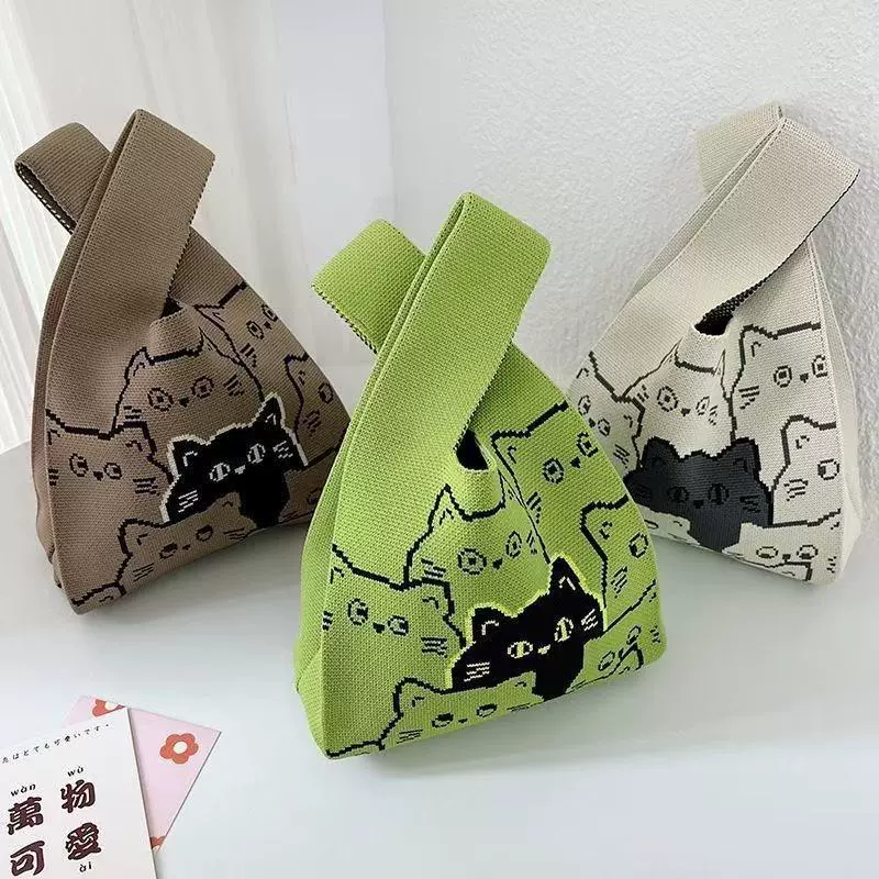 伴手礼手提袋大容量小包包女撞色针织手提托特包外出便携收纳包