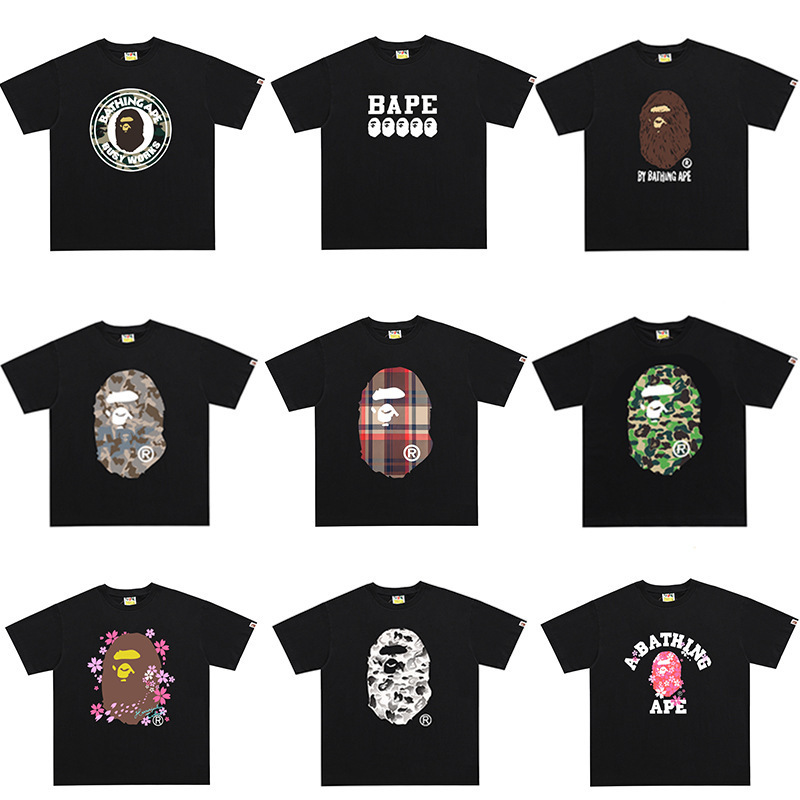 Authentic Foreign Trade Version of Trendy Brand Bape Summer New Short-Sleeve 260g Ape Head T-Shirt for Men and Women, in Stock for Wholesale