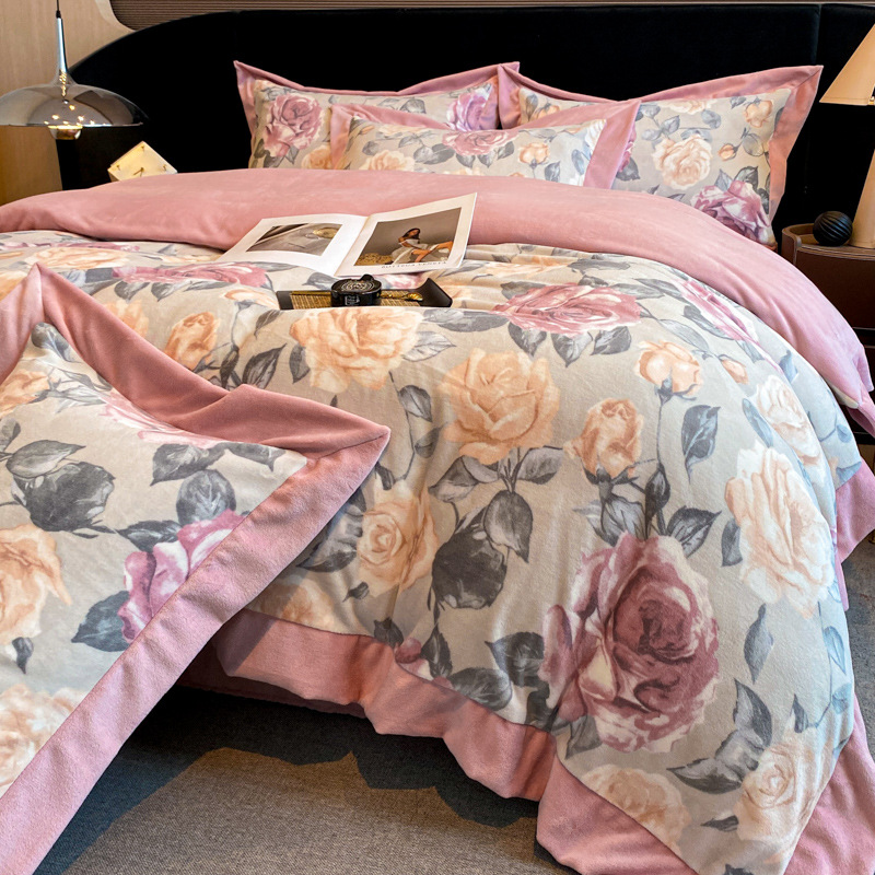 Conjunto de cama de quatro peças em veludo cotelê leve e luxuoso, estilo boho boho francês vintage nórdico, novo, de alta qualidade e espessura reforçada._voghion.com