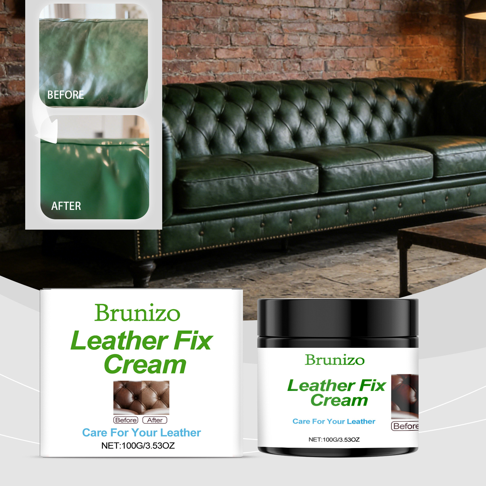 海外 Brunizo 皮革护理霜 皮革沙发翻新光泽防护家具表面护理霜