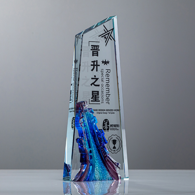 Trofeo de cristal grabado fijo resina de madera impresión en color creativa excelente reunión anual de honor del personal de baloncesto infantil