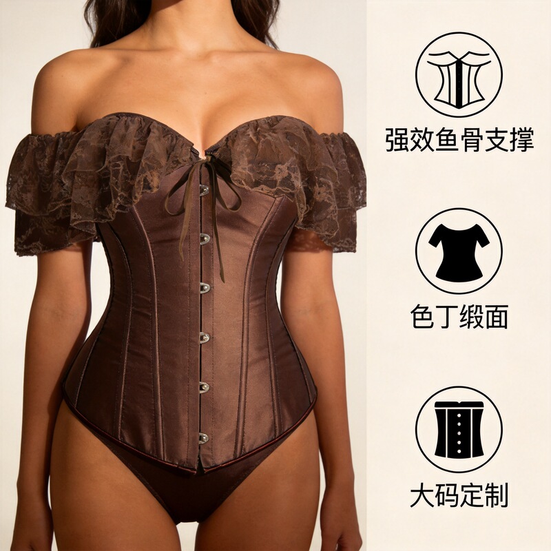 Influencer-Style 1808 Corset Bridal Gown with Satin Silk Sleeves, Tummy Control Shapewear, French-Style Boned Corset Influencer-Style 1808 Corset Bridal Gown with Satin Silk Sleeves, Tummy Control Shapewear, French-Style Boned Corset