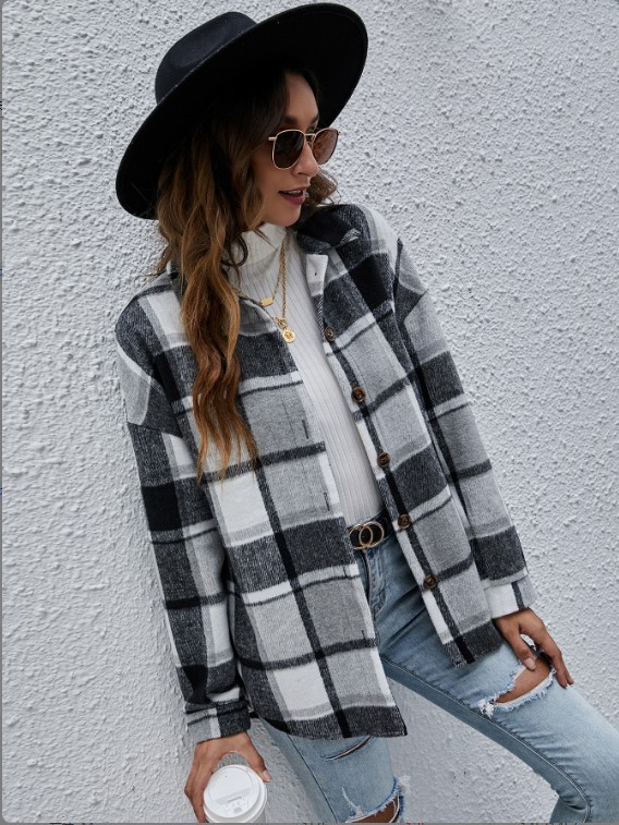 Single-Breasted Plaid Jacket NSGXY87236